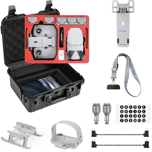 FPVtosky 8-IN-1 Zubehör-Kit für DJI Mini 4K/Mini 2/Mini 2 SE Drohne Doppellagige Koffer, Tablet Halterung, RC-N1 Gurt, Landing Gear, Propellerhalter, 2 Steuerknüppel, 2 Data Cable, Digital Sticker von FPVtosky