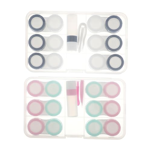 FRCOLOR Box Mit 2 Sätzen Kontaktlinsenbehälter Kontaktlinsenhalter Bunter Medikamentenhalter Kontaktlinsen-pinzetten-kit Behälter Für Augenlinsen Aufbewahrungsset Für Kontaktlinsen Plastik von FRCOLOR