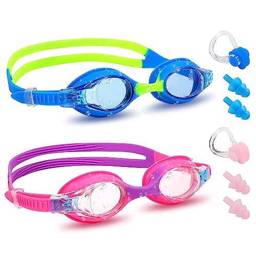 FRECOO Schwimmbrille für Kinder, (2er Pack) Taucherbrille Kinder, Anti-Fog-Linse und UV Schwimmbrillen, Kinderbrille mit verstellbarem Silikonband für Kinder, Jungen, Mädchen (3-14 Jahre) von FRECOO