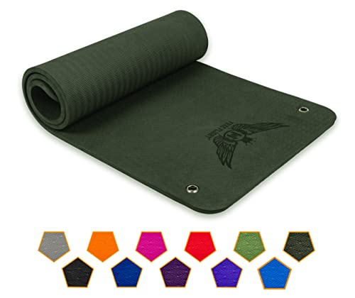 Free Flight Yogamatte Rutschfest Fitnessmatte Gymnastikmatte Pilatesmatte Sportmatte Profimatte mit Ösen zum Aufhängen extra dick 1,5 cm hohe Dichte, SGS geprüft (Blackish Green, 183 x 61 x 1,5 cm) von FREE FLIGHT