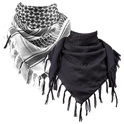 FREE SOLDIER 100% Baumwolle Shemagh Military Tactical Keffiyeh Desert Kopf Halstuch 110 x 110 cm Arab Wrap mit Quaste für Herren & Damen(Schwarz & Weiß Set) von FREE SOLDIER