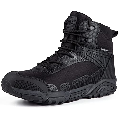 FREE SOLDIER Herren-Mid High-Schnürer Wasserdicht Boots Army Combat Schuhe, Wanderstiefel, atmungsaktiv, Taktische(Schwarz-wasserdicht,41EU) von FREE SOLDIER