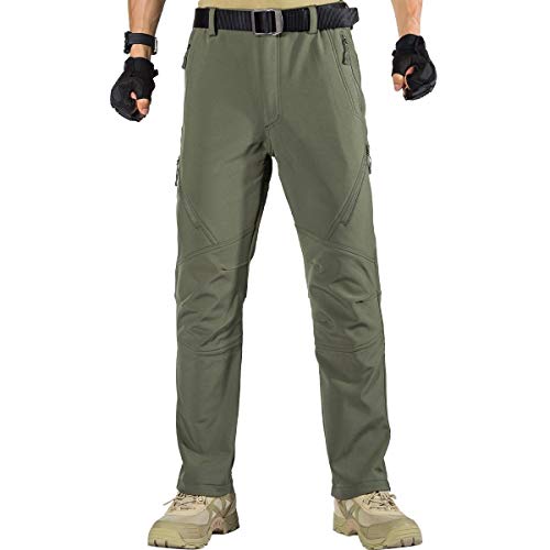 FREE SOLDIER Herren Winter wasserdichte Skihose Jagd Outdoor Hose Winddichte Thermohose Winterhose Softshellhose zum Klettern und Wandern(Armee-grün,52) von FREE SOLDIER