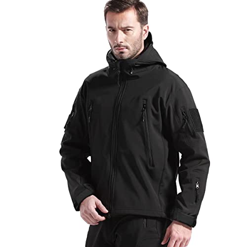 FREE SOLDIER Herren Winterjacke Military Softshell Jacken Outdoor Fleecefutter Winddichte Wasserdichte Jacke mit Kapuze Warme Taktische Jacken mit Mehreren Taschen für Jagdausflüge (Black&Gray,XXL) von FREE SOLDIER