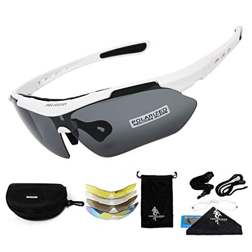 FREE SOLDIER Sportbrille Polaroid Sonnenbrille Herren Fahrradbrille 5 in 1 Taktische Militärische MTB Brille Laufbrille zum Radfahren Fahrt Wandern Fischen Outdoor-Aktivitäten(Weiß) von FREE SOLDIER