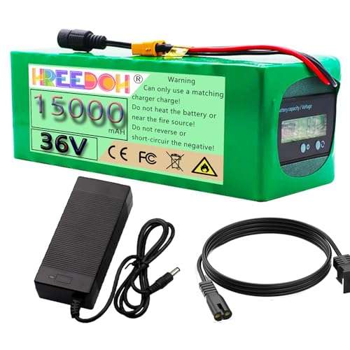 FREEDOH 36 Volt Ebike-Akku, 10 Ah, 15 Ah, Lithium-Akkupack, 36 V Ersatzakku, 36 V wasserdichter Akku mit Ladegerät für 0–550 W Motor,36v15ah von FREEDOH