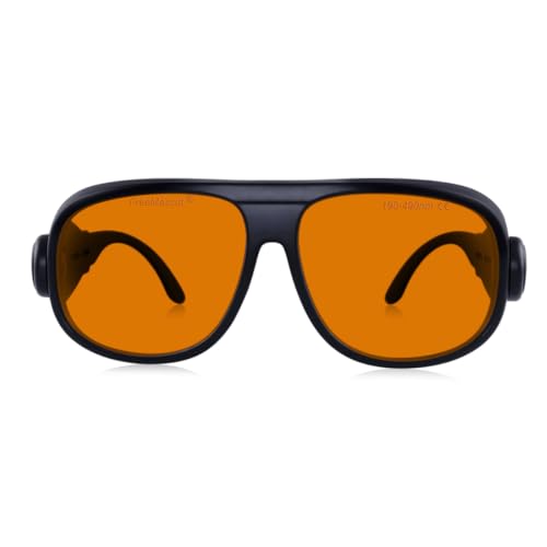 FREEMASCOT Professionelle Laser-Schutzbrille mit Wellenlänge OD 6+ 190nm-490nm, Violett/Blau für 405nm, 445nm, 450nm, 473nm (Style 1B) von FREEMASCOT