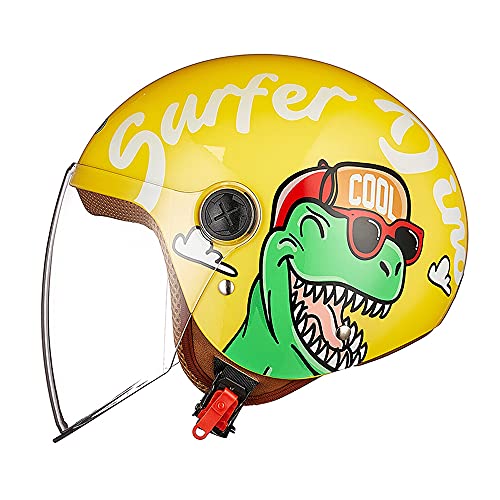 FREEUP Motorradhelm Kinder Mädchen Junge, Kid Jet Helm mit Visier, Dinosaurier Roller Helm Kids Scooter Helm Mofa Helm Fahrradhelm, Schnellverschluss, Herausnehmbar, Waschbar, 48-55cm, Gelb FREEUP Motorradhelm Kinder Mädchen Junge, Kid Jet Helm mit Visier, Dinosaurier Roller Helm Kids Scooter Helm Mofa Helm Fahrradhelm, Schnellverschluss, Herausnehmbar, Waschbar, 48-55cm, Gelb von FREEUP