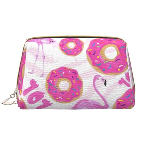 FREFLIG Kosmetiktasche mit Flamingo- und Donuts-Druck, Reißverschluss, Reise-Kosmetik-Organizer, Leder-Aufbewahrungs-Kosmetiktasche, Flamingo und Donuts, Einheitsgröße von FREFLIG