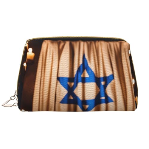 FREFLIG Kosmetiktasche mit Reißverschluss und israelischer Flagge, Reise-Kosmetik-Organizer, Leder-Aufbewahrungs-Kosmetiktasche, Israelische Flagge, Einheitsgröße von FREFLIG