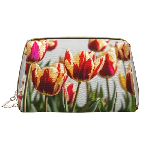 FREFLIG Kosmetiktasche mit buntem Tulpenaufdruck, Reißverschluss, Reise-Kosmetik-Organizer, Lederaufbewahrung, Kosmetiktasche, bunte Tulpen, Einheitsgröße, Bunte Tulpen, Einheitsgröße von FREFLIG