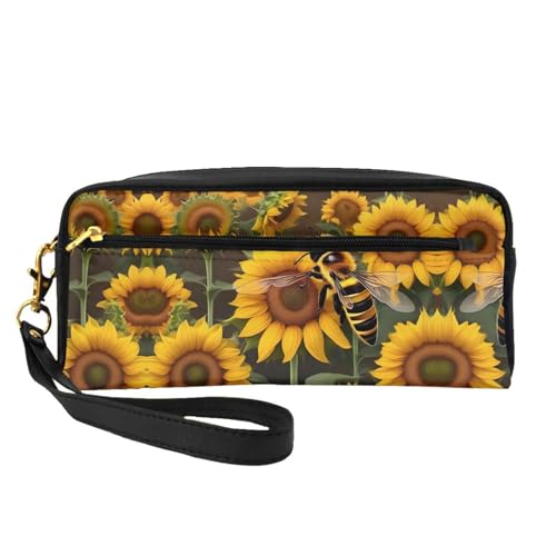 FRESQA Tragbare Mini-Make-up-Tasche, Motiv: helle Pilze, vielseitig und kompakt, perfekt für Ihre wichtigen Dinge, Biene und Sonnenblumen, Einheitsgröße von FRESQA
