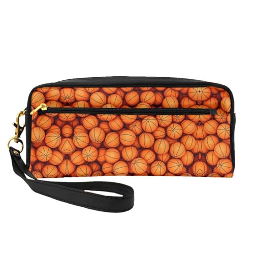 FRESQA Tragbare Mini-Make-up-Tasche mit Basketball-Aufdruck, vielseitig und kompakt, perfekt für Ihre wichtigen Dinge, Basketball, Orange, Einheitsgröße von FRESQA