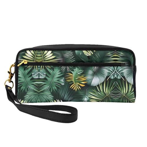 FRESQA Tragbare Mini-Make-up-Tasche mit Leopardenmuster, vielseitig und kompakt, perfekt für Ihre wichtigen Dinge, Tropische Palmenblätter, Einheitsgröße von FRESQA