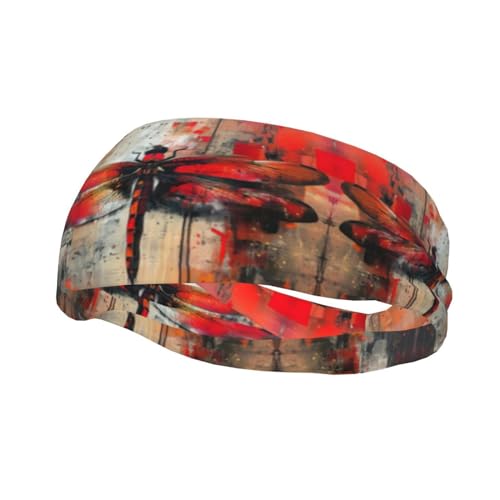 Stirnband mit abstraktem rotem Libellen-Druck, Unisex, Outdoor-Stirnband, vielseitig und stilvoll, Sport-Stirnband für alle Jahreszeiten von FRESQA