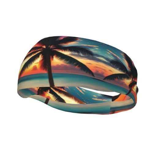 Tropischer Strand Palme Sonnenuntergang Druck Unisex Outdoor Laufen Stirnband vielseitig und stilvoll Sport Stirnband für alle Jahreszeiten von FRESQA