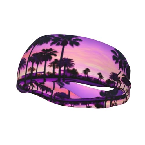 Unisex-Stirnband mit Palmenmotiv, Motiv: Sonnenuntergänge, vielseitiges und stilvolles Sport-Stirnband für alle Jahreszeiten, Violett von FRESQA