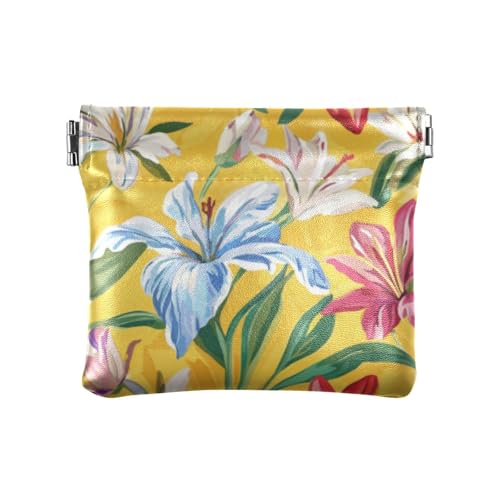 Blumen Lilie Gelb Damen PU Leder Münzbörse Wasserdicht Mini Make-up Tasche für Frauen Jungen Mädchen, Blumen Liliengelb, 4.33"(L) x 3.74"(W) x 0.39"(H), Classic von FRODOTGV