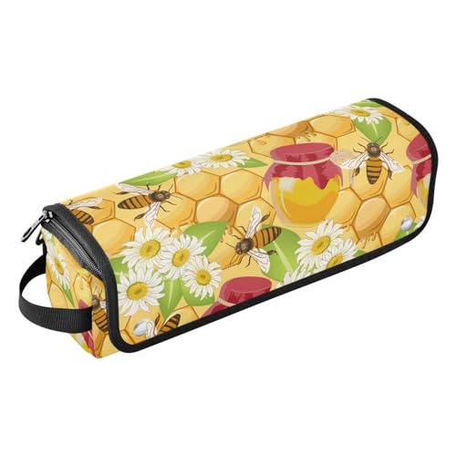 FRODOTGV Bees Happy Good Luck Honigblumen-Haarwerkzeug-Reisetasche mit hitzebeständiger Matte, wasserdicht, flacher Lockenstab, Reise-Organizer für Lockenstab Glätteisen, flacher Haartrockner, Bienen von FRODOTGV