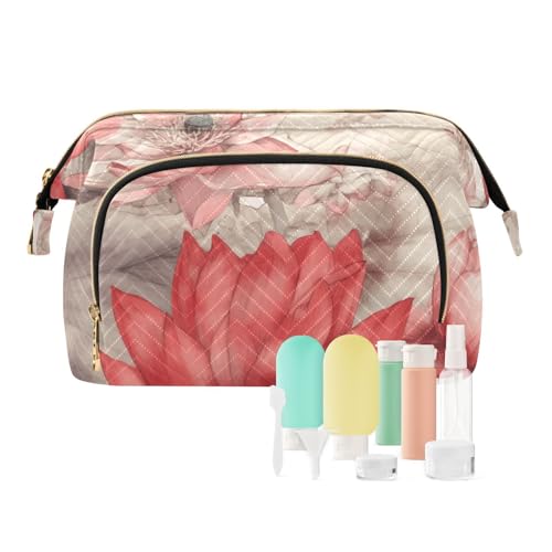 FRODOTGV Kosmetiktasche mit Aquarell-Blumenmuster, großes Fassungsvermögen, Reise-Make-up-Pinsel, für Damen, Münzgeldbörse, Rot / Beige, Rot, Beige, Aquarell-Blumen, 1 Size von FRODOTGV