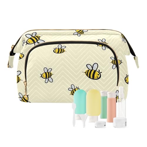 FRODOTGV Kulturbeutel, Kosmetiktasche, Aufbewahrungstasche, Make-up, Reisen, leicht, Damen, Münzbörse, niedliches Bienenmuster, Niedliches Bienenmuster, 1 Size von FRODOTGV