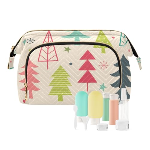 FRODOTGV Kulturbeutel mit buntem Weihnachtsbäumen-Muster, Reise-Make-up-Tasche, Make-up, Kosmetik, leicht, für Damen, Münzgeldbörse, Buntes Weihnachtsbaum-Muster, 1 Size von FRODOTGV