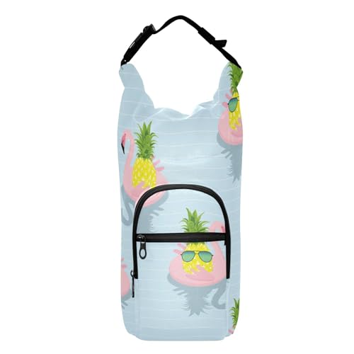 FRODOTGV Lustige Flamingo-Ananas-Crossbody-Trinkflasche, mit Reißverschluss, isolierte Hülle, Wasserflasche, Tragetasche zum Wandern, passend für 20/24/32/1,2 l Flaschen von FRODOTGV