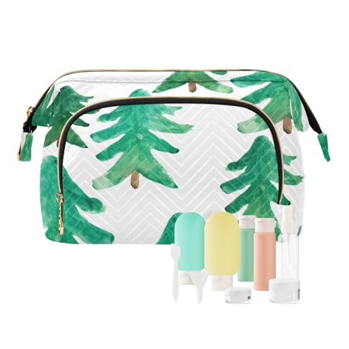 FRODOTGV Make-up-Tasche, Hintergrund mit Weihnachtsbaum-Muster, Reise-Make-up-Taschen, Essentials-Make-up-Tasche, Kosmetiktasche für Reisen, Hintergrund-Weihnachtsbaum-Muster, 1 Size von FRODOTGV