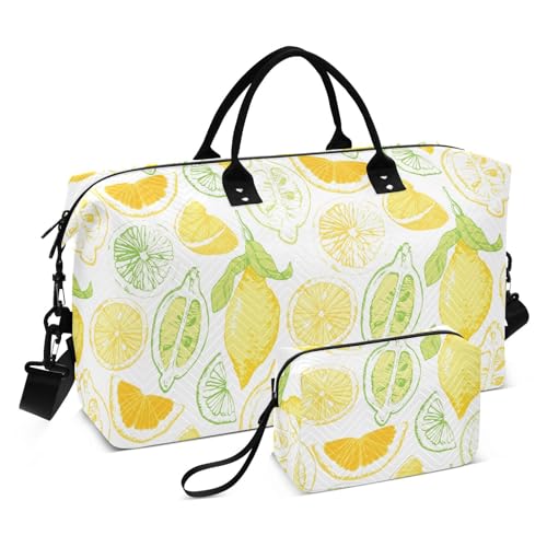 Große Reisetasche, Handgepäcktasche mit verstellbarem Riemen, für Yoga, Wandern, Gelb / Weiß, goldfarben, Zitronengelb, 2 Stück, Gelbe weiße Skizze Gold Zitrone, 1 Size von FRODOTGV