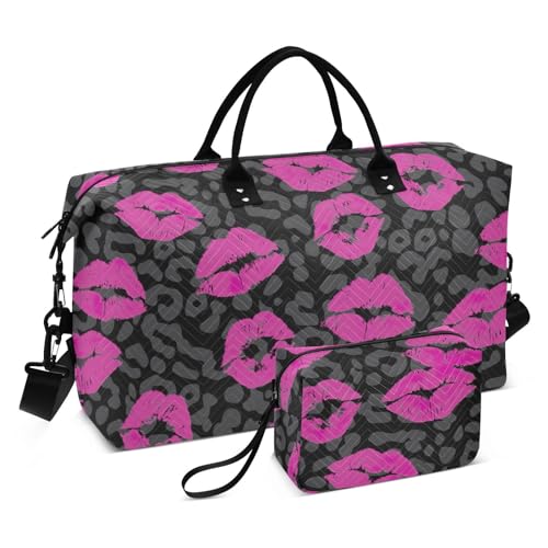 Große Tasche Lippenstift Kiss Black Overnight Weekender Taschen mit Kulturbeutel Sport Gym Bag für Workout Gym Faltbar, Lippenstift Kiss Black, 1 Size von FRODOTGV