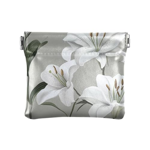 Kleine Geldbörse aus Leder, Motiv: weiße Lilie, Grau, ausgefallene Make-up-Tasche, Wechselgeldbörse für Damen und Mädchen, White Lily Grey, 4.33"(L) x 3.74"(W) x 0.39"(H), Classic von FRODOTGV