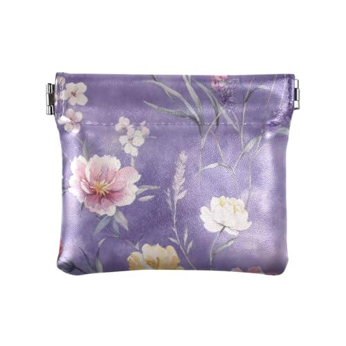 Kleine Geldbörse mit Blumen-Motiv, Lavendel, Hellviolett, PU-Leder, kleine Münzbörse, tragbare Make-up-Tasche, Wechselgeldbörse für Damen und Mädchen, Blume Lavendel Hellviolett, 4.33"(L) x 3.74"(W) x von FRODOTGV