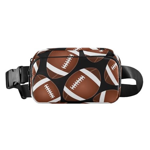 Modische Bauchtasche für Damen und Herren, Motiv: brauner Fußball auf Schwarz, Mehrzweck-Umhängetasche mit verstellbarem Riemen für Reisen, Urlaub, Laufen, Brauner Fußball auf Schwarz, 1 Size von FRODOTGV