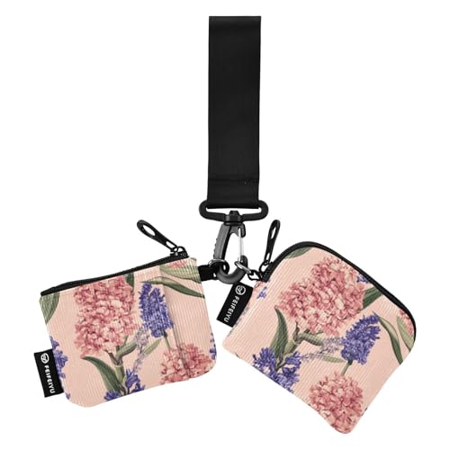 Peach Pruple Floral Blossom Damen Geldbörsen Kartenhüllen Kompakte Größe Kreditkartenetui mit Handgelenkschlaufe für Arbeit Reisen 2 Packungen, Pfirsich-Pruple Floral Blossom, 1 size von FRODOTGV