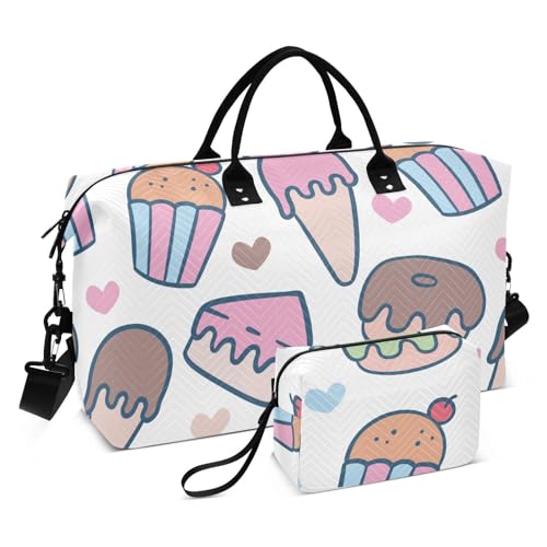 Süße Donuts-Eiscreme-Reisetasche, faltbar, mit Kulturbeutel für Reisen, Sport, Süßes Donut-Eis, 1 Size von FRODOTGV