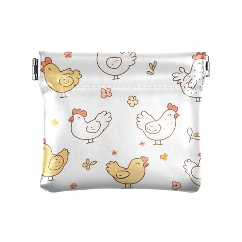 Süßes Huhn Weiß Damen Leder Münzgeldbörse Geldbörse Geldbörse praktische Kosmetiktasche für Männer Frauen Reisen, Niedliches Huhn, weiß, 4.33"(L) x 3.74"(W) x 0.39"(H), Classic von FRODOTGV