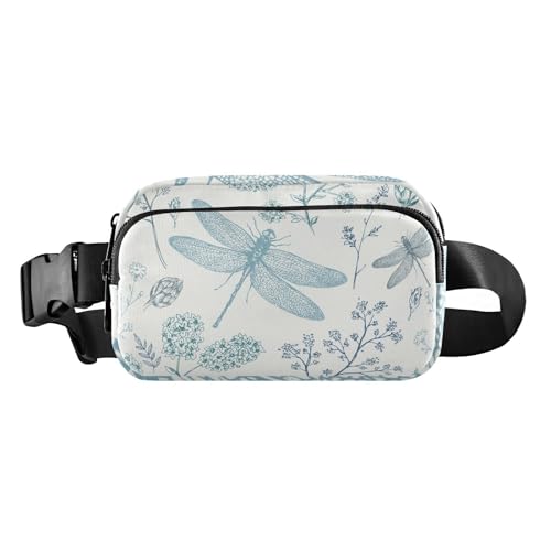 Wasserdichte Crossbody-Tasche mit verstellbarem Riemen, niedliche Umhängetasche, Gürteltasche, Libellenmuster, Illustration, weiß, für Damen, Herren, für Reisen, Einkaufen, Laufen, Libellenmuster, von FRODOTGV