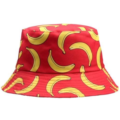 FROLDDRW Eimer HüTe Sommer Frühling Dünne Schatten Banana Drucken Baumwolle Polyester Weiche Eimer Hut Im Freien Atmungsaktive Mode Fischer Kappe Männer Zum Wandern, Golfen, Safari, Angeln(Red) von FROLDDRW