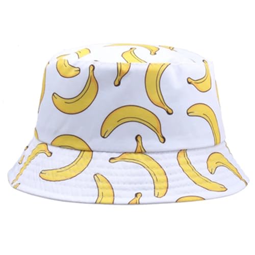 FROLDDRW Eimer HüTe Sommer Frühling Dünne Schatten Banana Drucken Baumwolle Polyester Weiche Eimer Hut Im Freien Atmungsaktive Mode Fischer Kappe Männer Zum Wandern, Golfen, Safari, Angeln(White) von FROLDDRW