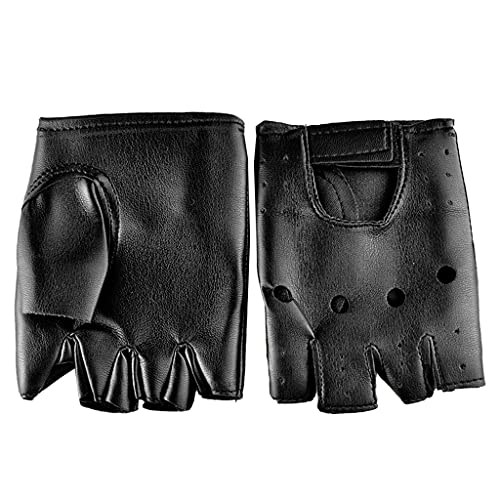 FROMCEO Motor-Punk-Handschuhe, Unisex, schwarz, Kunstleder, fingerlos, einfarbig, Halbfinger, Motorrad-Fäustlinge für Damen und Herren von FROMCEO