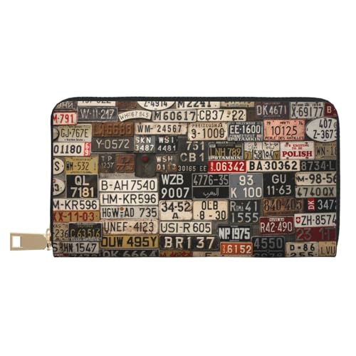 FROON Lange Clutch aus Kunstleder mit altem Nummernschild, schick, stilvolle Damengeldbörsen für moderne Frauen, großes Fassungsvermögen, Kartenhalter und Organizer-Taschen, strapazierfähige von FROON