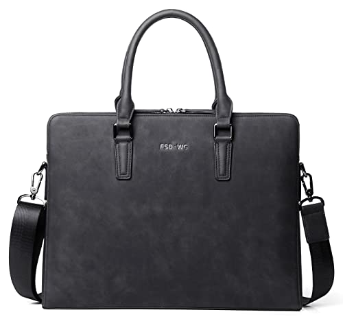 FSD.WG Business Bag Leder Messenger Bag Wasserabweisend Business Reise Aktentasche Handtasche Aktentasche für Herren, Schwarz, Large von FSD.WG