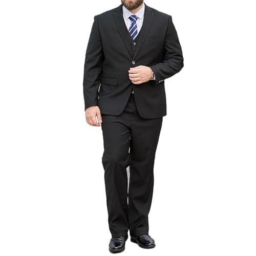 FSDIYU Anzug Herren, 3-teiliger Smokinganzug in großer Größe, für Hochzeiten, Bankette, Partys, legere Herrenanzüge mit Blazer, Weste und Hose, 225/68,Black von FSDIYU