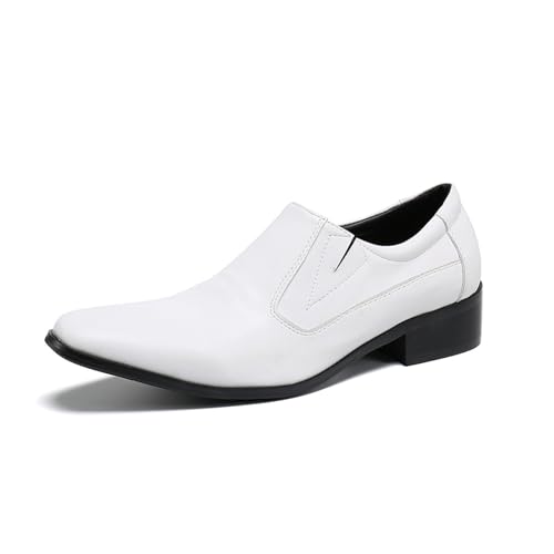 FSDIYU Anzugschuhe Herren, Einfarbige Schlichte Spitze Herrenschuhe im britischen Stil, Hochzeits-, Party-, Bankett-, Nachtclub-, Bühnen-, Friseur-, Büro- und Arbeitsschuhe, 39 EU,White von FSDIYU