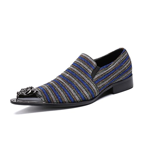 FSDIYU Anzugschuhe Herren, Herrenschuhe mit glänzenden mehrfarbigen Streifen, Schuhe für Hochzeiten, Partys, Bankette, Nachtclubs, Friseure, Bühnenuniformen und Büros, 43 EU,Blue von FSDIYU