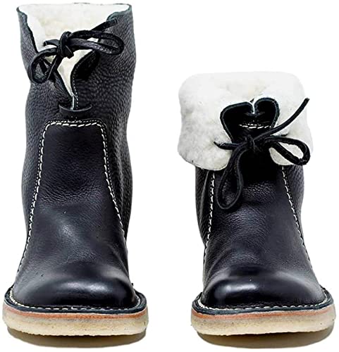 FSGREO Stiefel für Damen,Vintage Buttery-Soft wasserdichte Stiefel mit Wollfutter (Black,40) von FSGREO