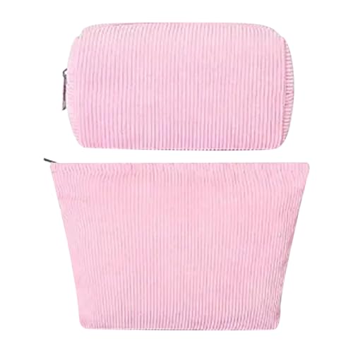 2 x große Kosmetiktaschen aus Kord, ästhetische Make-up-Pinsel, Aufbewahrungstaschen für den täglichen Gebrauch, mit Reißverschluss, Make-up-Tasche, Reise-Kulturbeutel, Organizer für Zuhause, violett, von FSSTUD