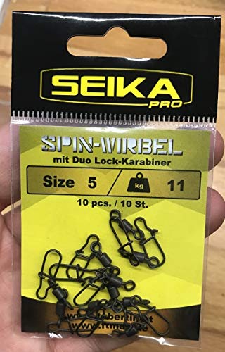 FTM Seika Pro Spin Wirbel mit Duo Lock Karabiner - 10 Angelwirbel zum Spinnfischen auf Hechte, Zander & Barsche, Einhänger, Snaps, Größe/Tragkraft:Gr, 5 / 11kg FTM Seika Pro Spin Wirbel mit Duo Lock Karabiner - 10 Angelwirbel zum Spinnfischen auf Hechte, Zander & Barsche, Einhänger, Snaps, Größe/Tragkraft:Gr, 5 / 11kg von FTM