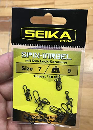 FTM Seika Pro Spin Wirbel mit Duo Lock Karabiner - 10 Angelwirbel zum Spinnfischen auf Hechte, Zander & Barsche, Einhänger, Snaps, Größe/Tragkraft:Gr, 7 / 9kg FTM Seika Pro Spin Wirbel mit Duo Lock Karabiner - 10 Angelwirbel zum Spinnfischen auf Hechte, Zander & Barsche, Einhänger, Snaps, Größe/Tragkraft:Gr, 7 / 9kg von FTM