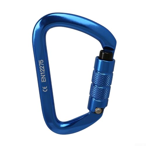 Kompaktes Design, robuster 25 kN Kletterkarabiner-Cliphaken, Schraubverschluss, Aluminium-D-Ring (blau) von FUBESK